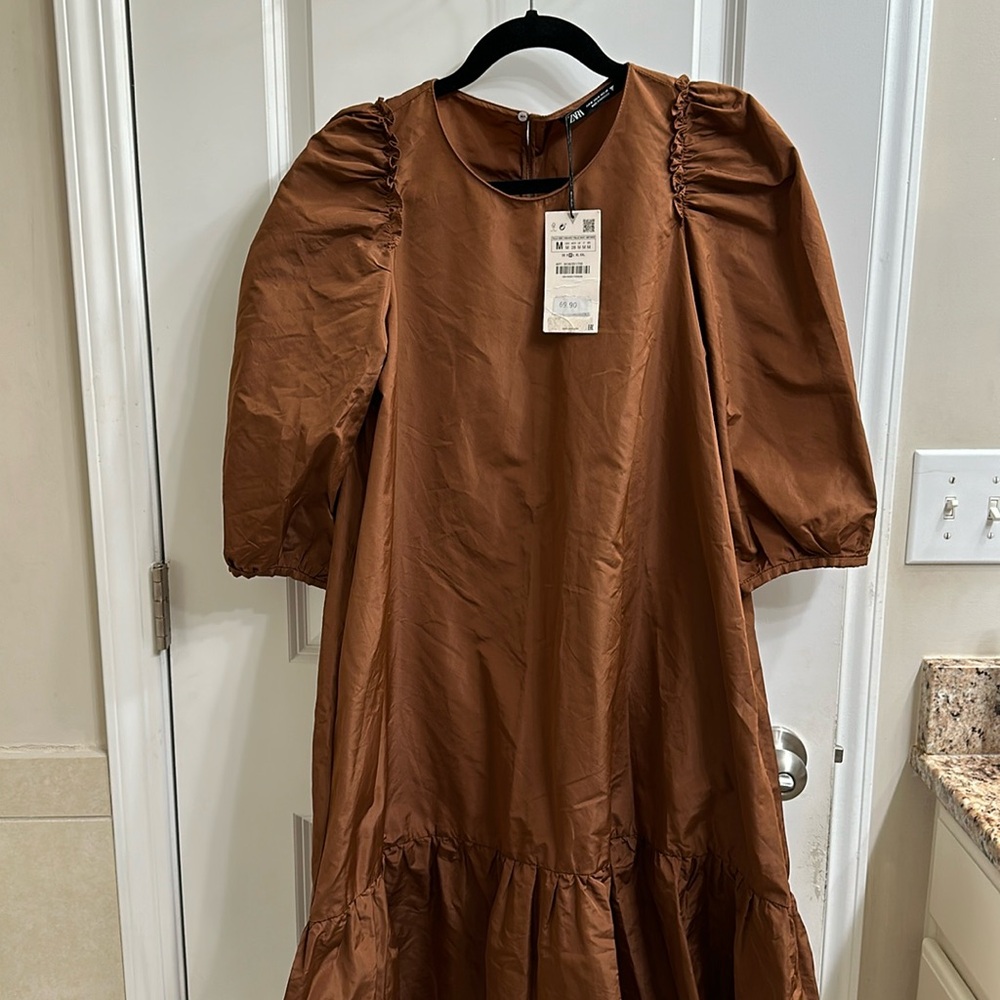 NWT Zara Puff Sleeve Tiered Midi Dress